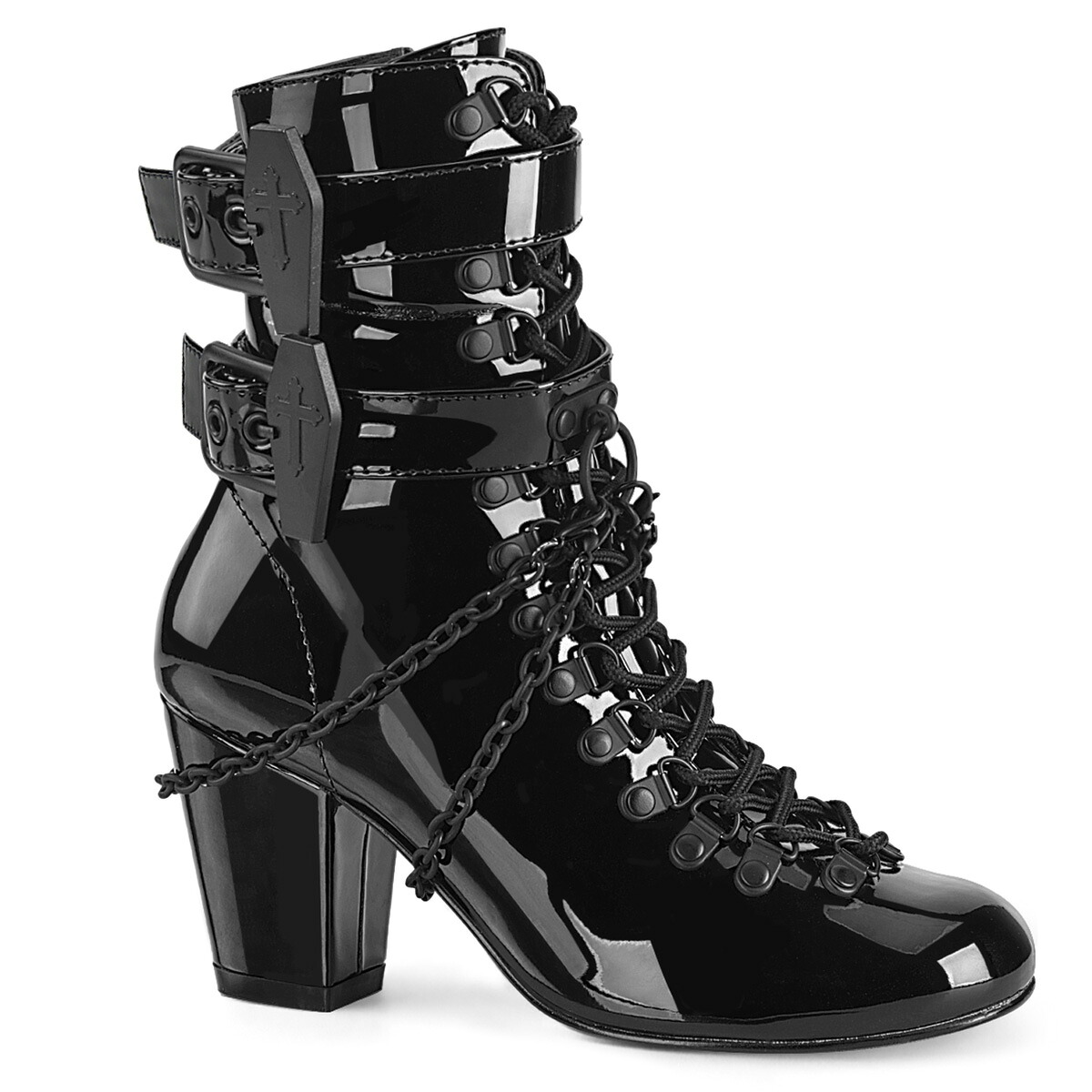 DEMONIA by PLEASER VIVIKA-128 レディース ダブルアンクルストラップ 編み上げ アンクルブーツ