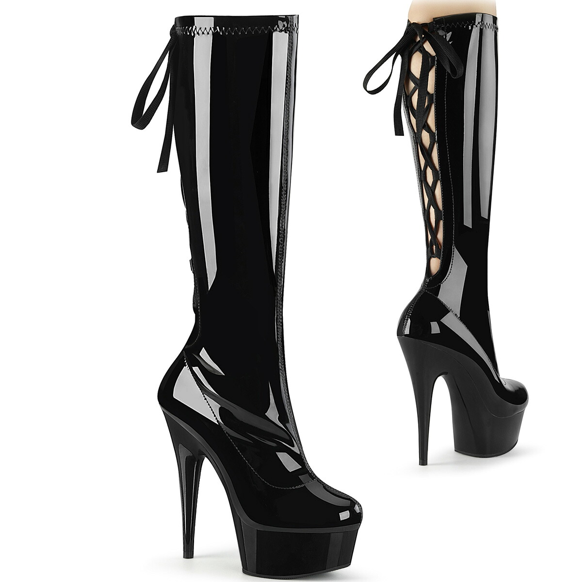 PLEASER　DELIGHT-2029　レディース プラットフォーム ストレッチ レースアップバック ニーハイブーツ 14,526円
