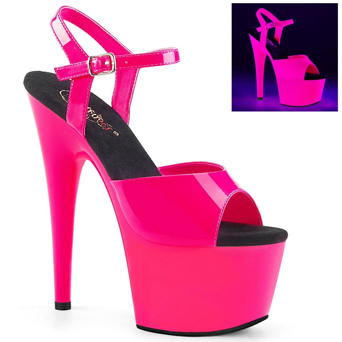 PLEASER ADORE-709UV プリーザー レディース 厚底 プラットフォーム UVブラックライト反応 アンクルストラップ サンダル