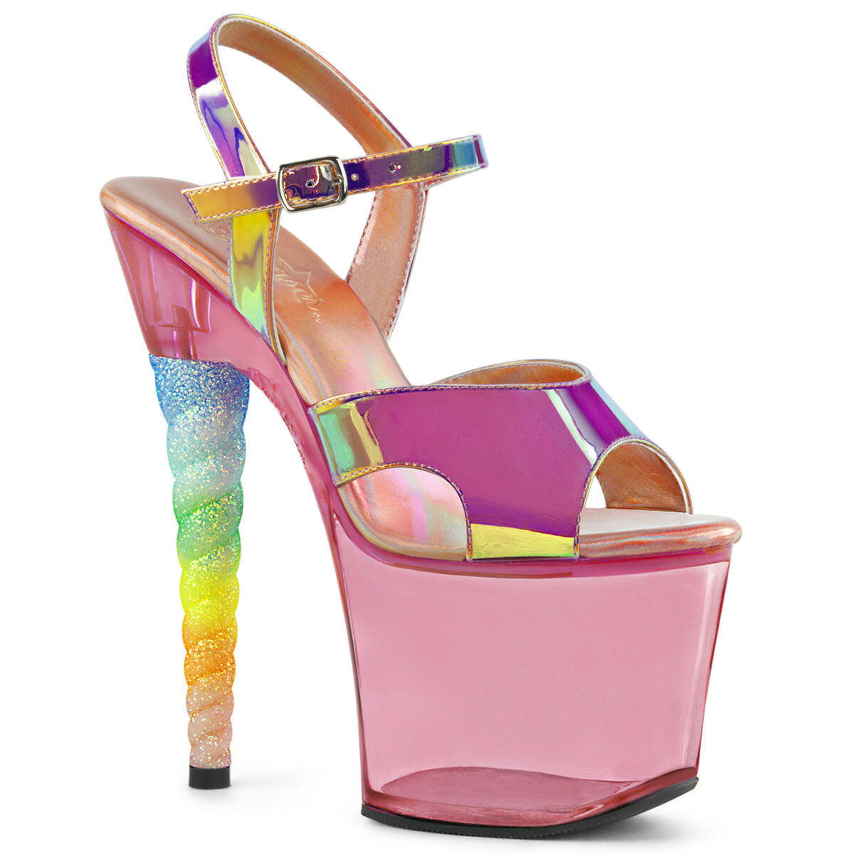 PLEASER　UNICORN-711T プリーザー レディース 厚底 ティント プラットフォーム＆グリッター ユニコーン ヒール アンクルストラップ サンダル 12,637円