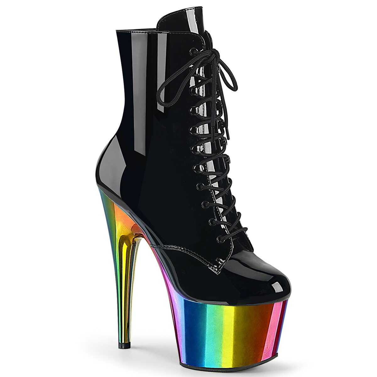 PLEASER ADORE-1020RC プリーザー レディース 厚底 レインボークロム プラットフォーム 編み上げ アンクルブーツ