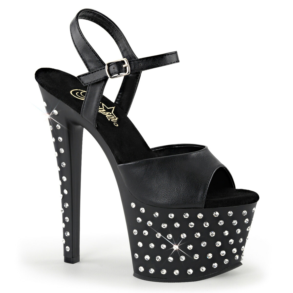PLEASER　STARDUST-709 プリーザー レディース 厚底 ラインストーン スタッズ on プラットフォーム アンクルストラップ サンダル 12,396円