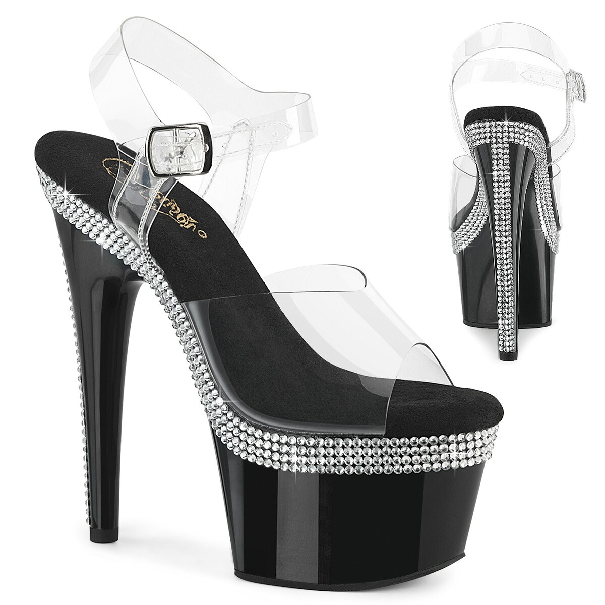 PLEASER ADORE-708MLS プリーザー　レディース ABラインストーン ヒール＆プラットフォーム アンクルストラップ クリアサンダル