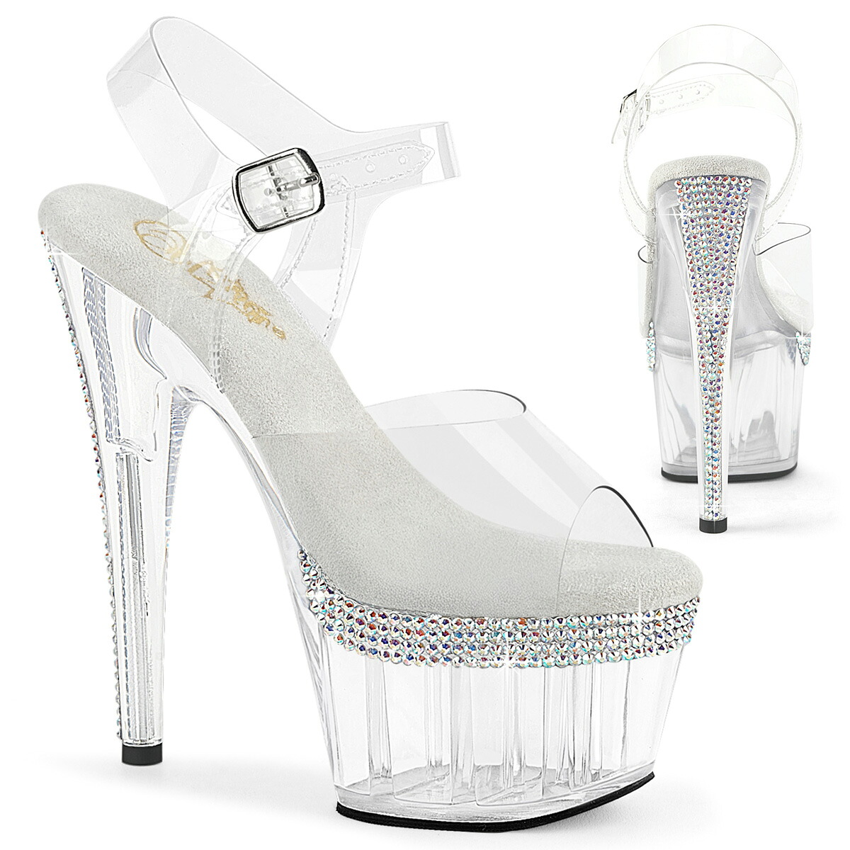 PLEASER ADORE-708PHRS プリーザー　レディース ABラインストーン ヒール＆プラットフォーム クリアアンクルストラップ サンダル