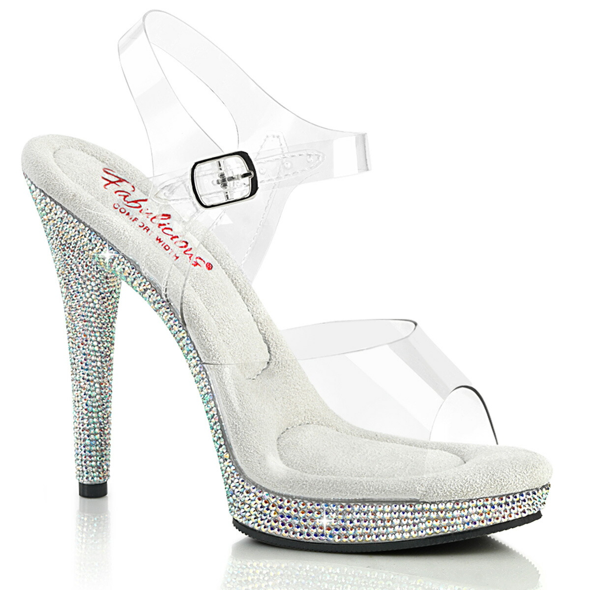 Fabulicious by PLEASER GLORY-508DM プリーザー レディース 厚底 ゆったり幅 ラインストーン プラットフォーム クリア アンクルストラップ サンダル|HOT GIRL