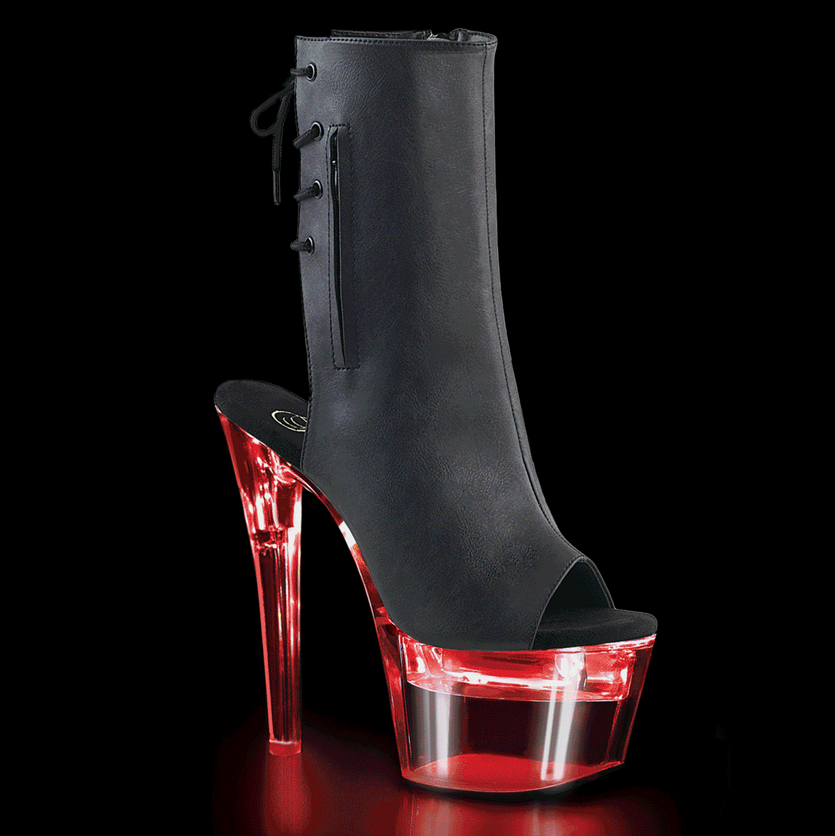 PLEASER FLASHDANCE-1018-7 プリーザー レディース プラットフォーム  LEDライトアップ オープントゥ \u0026 ヒール ジップポケット付き バックレースアップ アンクルブーツ