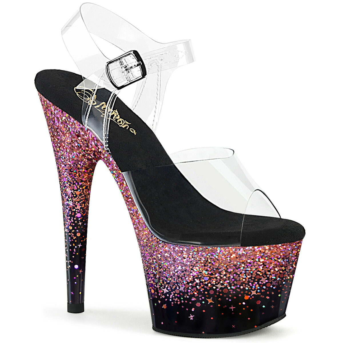 PLEASER　ADORE-708SS プリーザー レディース ホログラフィックグリッター プラットフォーム クリアアンクルストラップ サンダル
