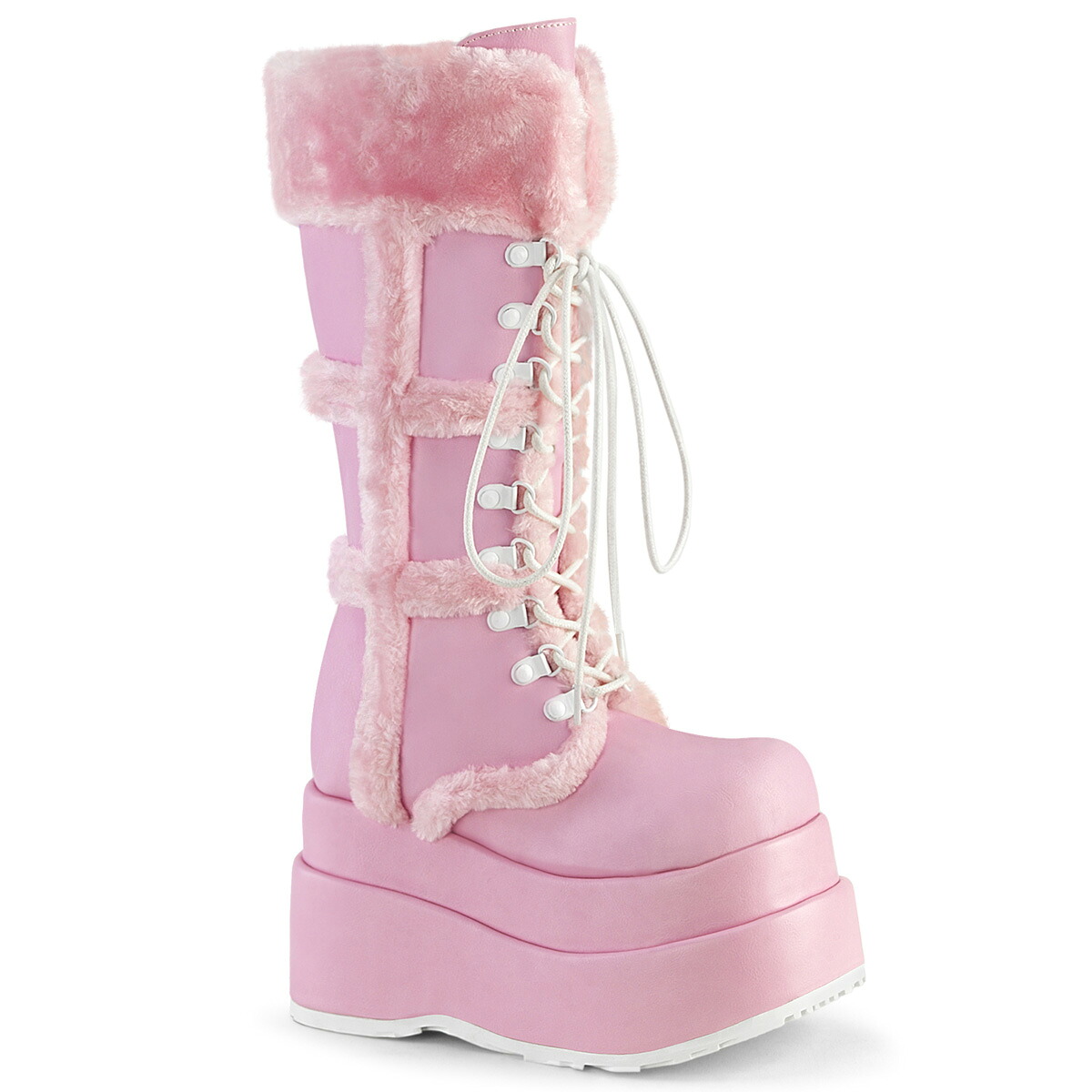 DEMONIA by PLEASER BEAR-202 プリーザー レディース チャンキーヒール プラットフォーム ゴス パンク ゴーゴー フェイクファー トリム ハーフ ブーツ