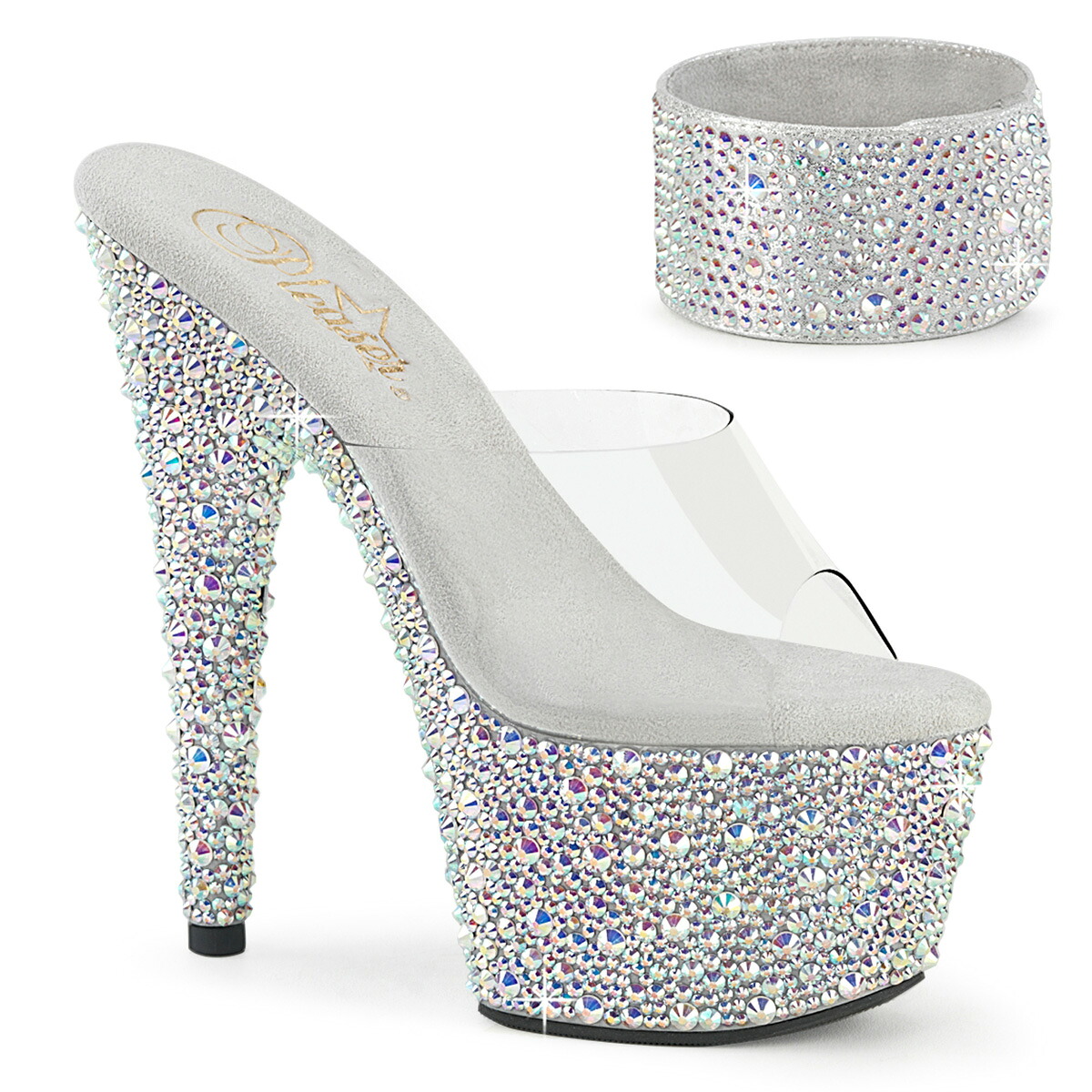 PLEASER　BEJEWELED-712MS プリーザー　レディース マルチサイズ ラインストーン プラットフォーム 取り外し可能 アンクルカフ付き スライド サンダル｜HOT GIRL