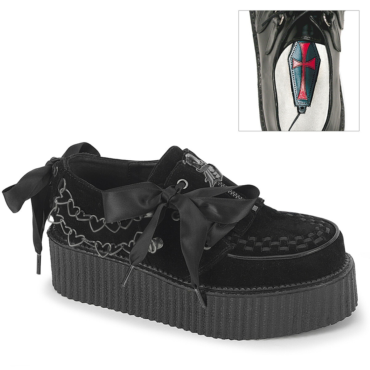 DEMONIA by PLEASER CREEPER-312 プリーザー レディース プラットフォーム Dチャーム フロントジッパー ＆ハートチェーン クリーパーシューズ