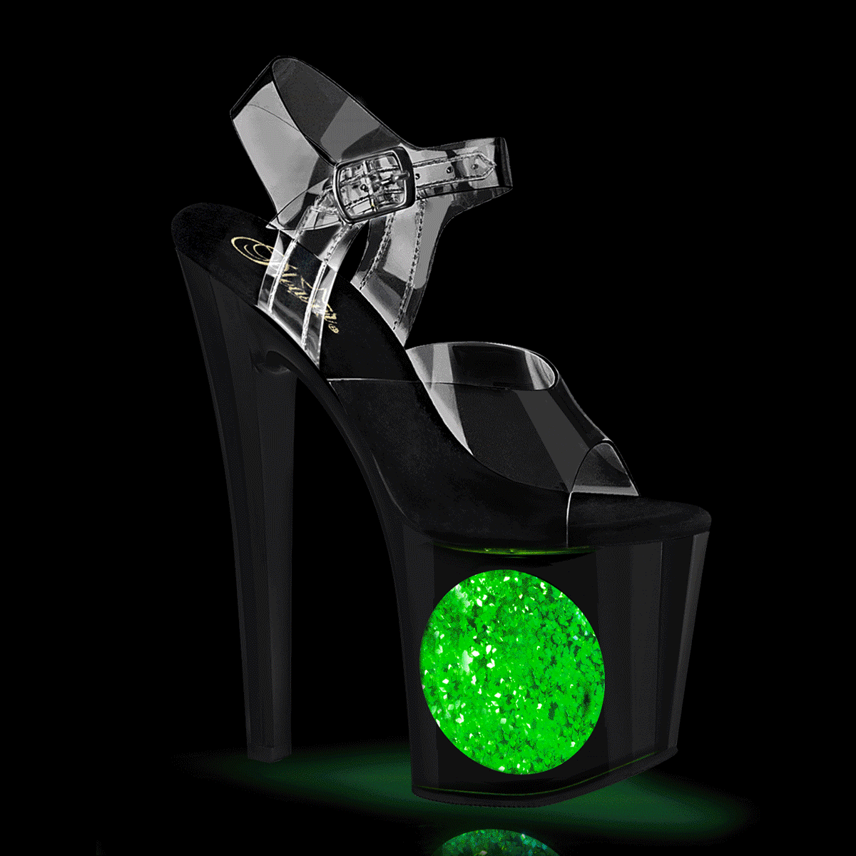 PLEASER　ENCHANT-708LT-CIRCLE プリーザー　レディース プリズマティック リニア デザイン プラットフォーム LEDライトアップ サークル アンクルストラップ クリア サンダル