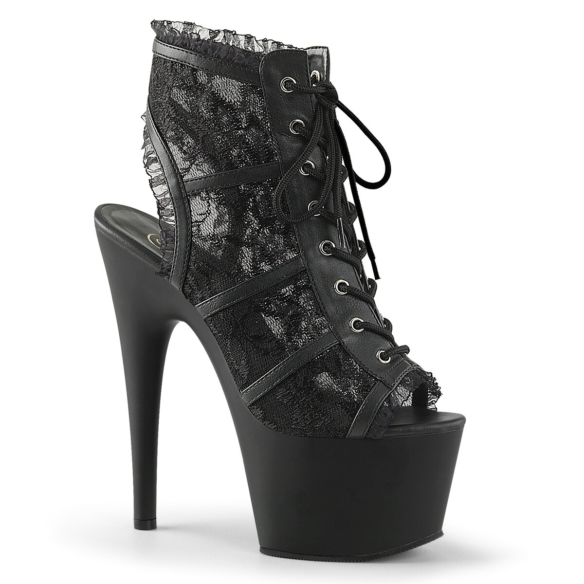 PLEASER ADORE-796LC レディース プラットフォーム オープントゥ ＆ヒール シークイン メッシュレース ブーティー