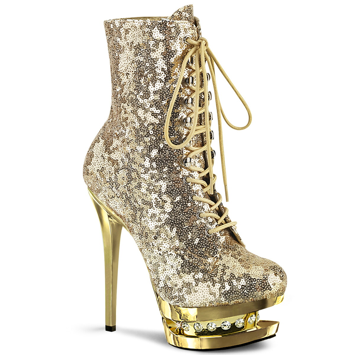 PLEASER　BLONDIE-R-1020　レディース ラインストーンアクセント プラットフォーム レースアップ シークイン アンクルブーツ
