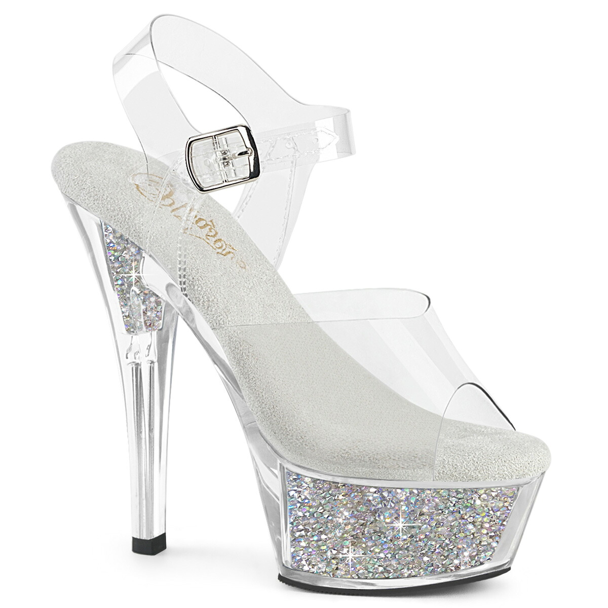 PLEASER KISS-208RSI プリーザー レディース 厚底 ABラインストーン in クリア プラットフォーム アンクルストラップ クリア サンダル