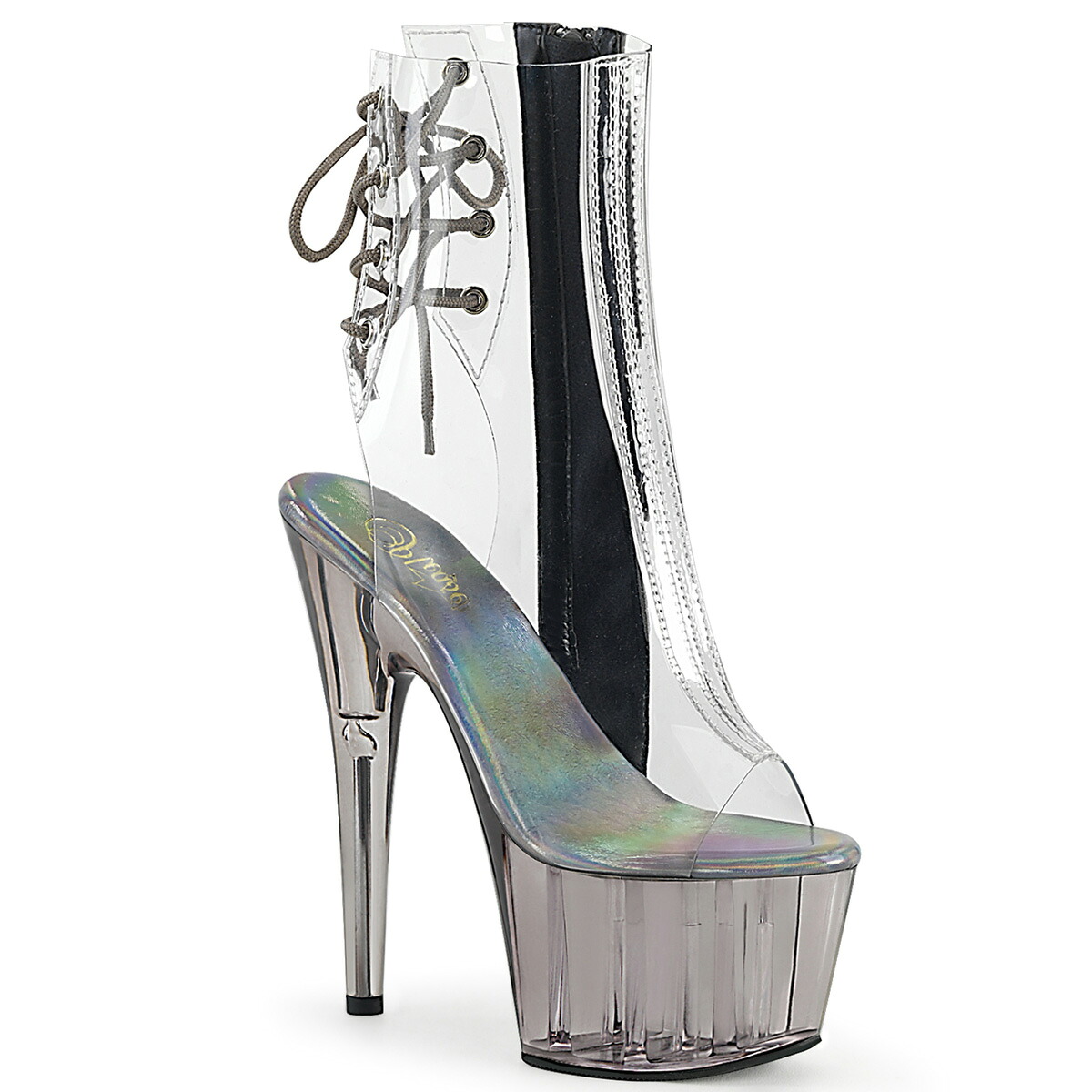 PLEASER ADORE-1018CT レディース ティンテッドプラットフォーム オープントゥ&ヒール バックレース クリア アンクルブーツ|HOT GIRL