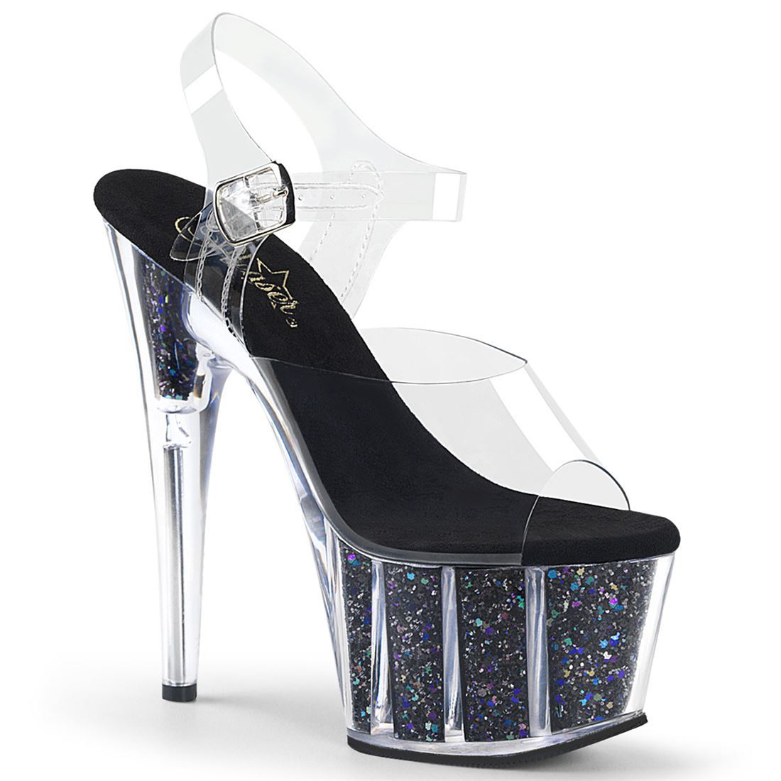 PLEASER ADORE-708CG プリーザー レディース コンフェッティグリッタープラットフォーム クリアアンクルストラップ サンダル