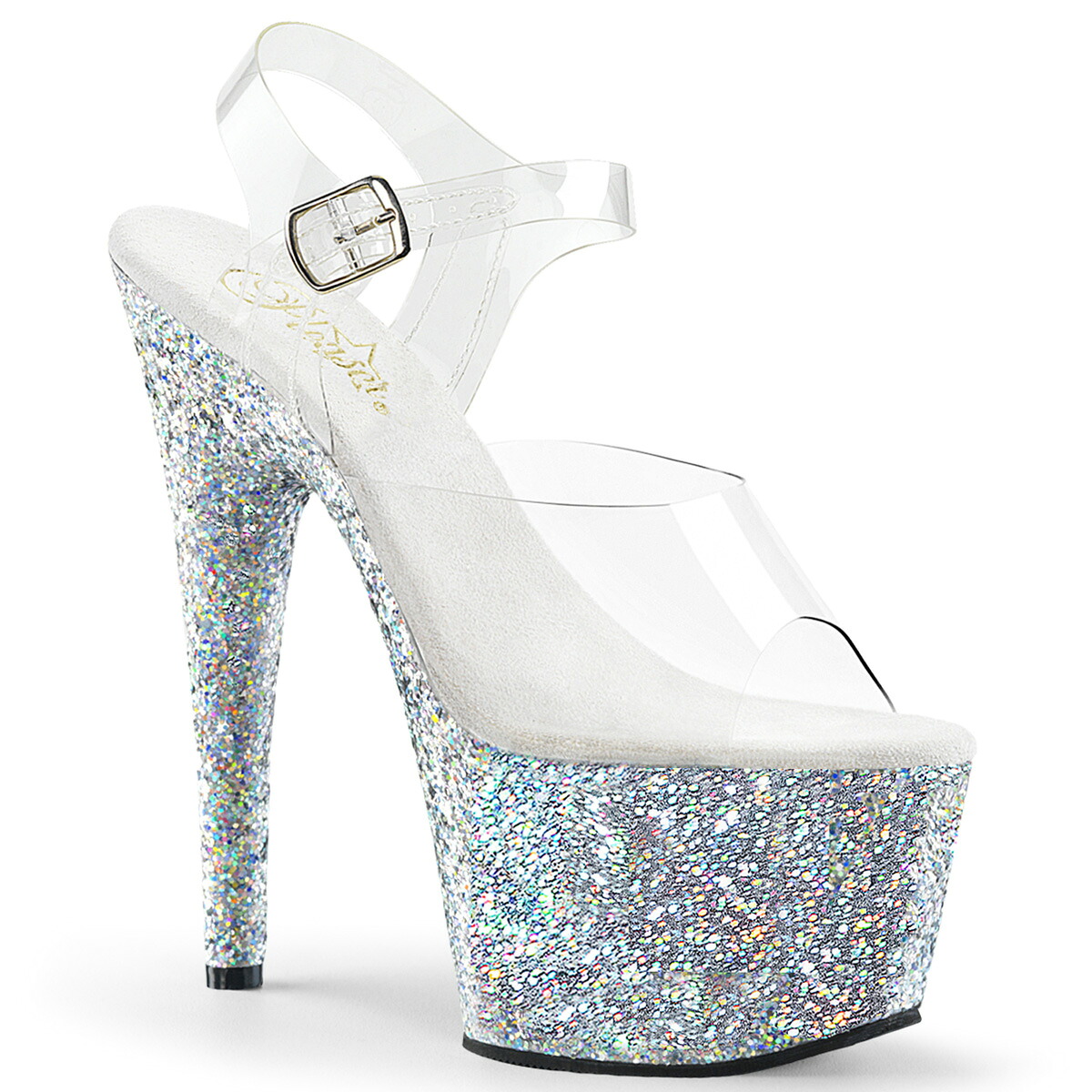 PLEASER　ADORE-708LG プリーザー　レディース ホログラフィックグリッター プラットフォーム クリアアンクルストラップ サンダル｜HOT GIRL