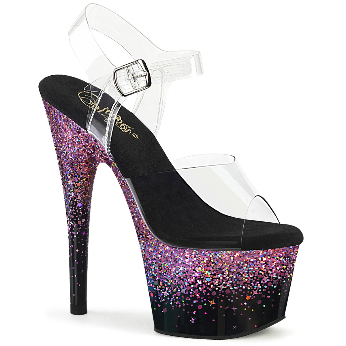 PLEASER　ADORE-708SS プリーザー レディース ホログラフィックグリッター プラットフォーム クリアアンクルストラップ サンダル