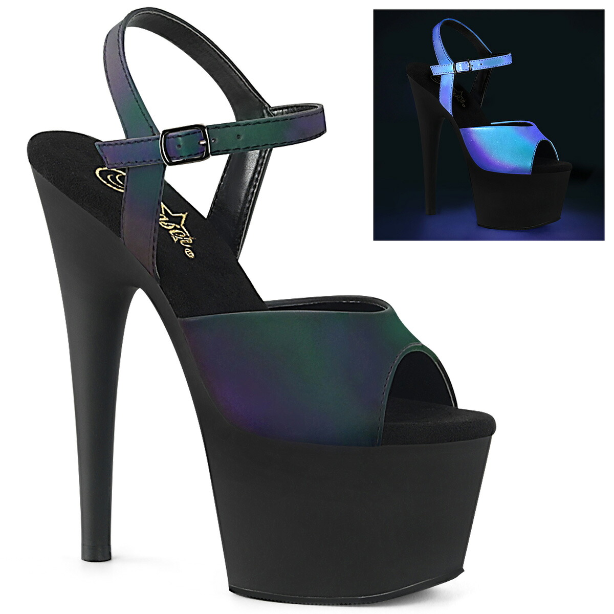 PLEASER　ADORE-709REFL プリーザー　レディース プラットフォーム 光反射 アンクルストラップ サンダル