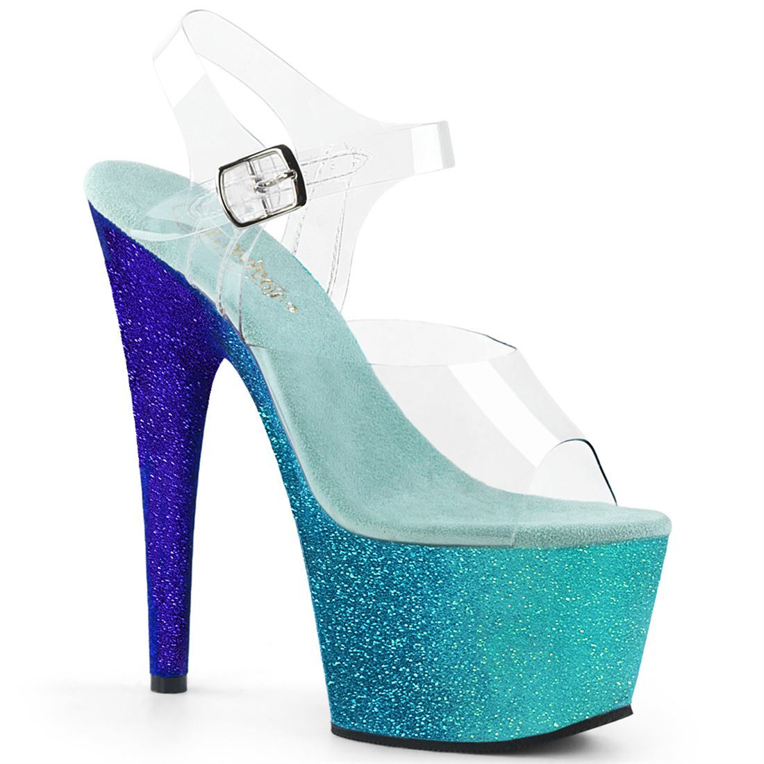 PLEASER ADORE-708OMBRE プリーザー レディース マルチグリッターオンブレィ プラットフォーム クリアアンクルストラップ サンダル|HOT GIRL