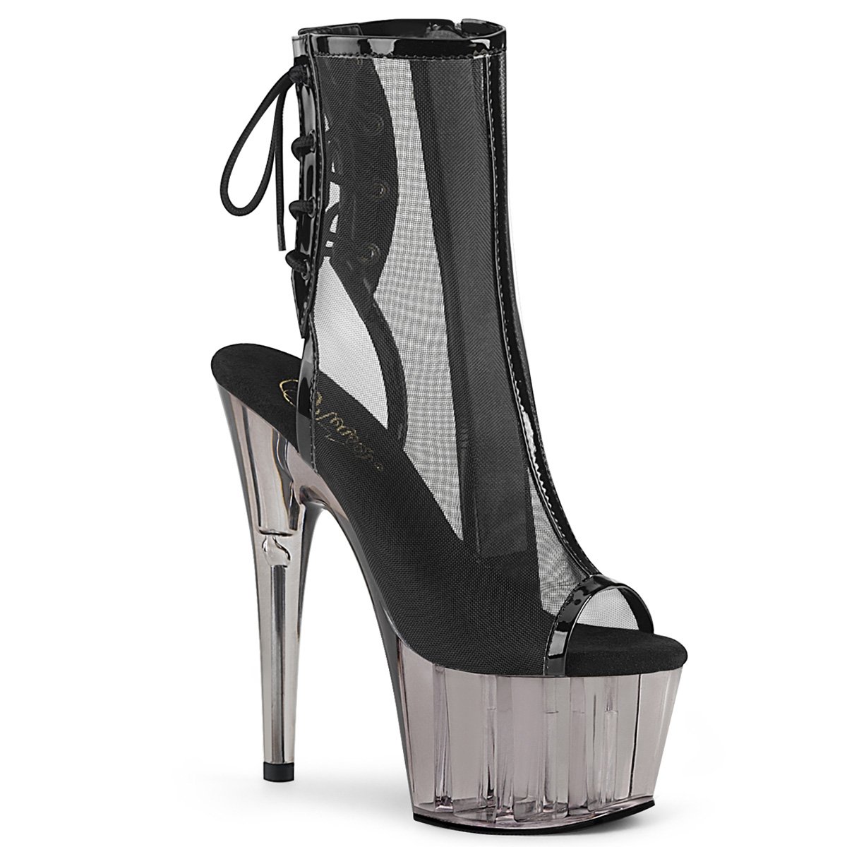 PLEASER ADORE-1018MSHT レディース ティンテッドプラットフォーム オープントゥ＆ヒール バックレース メッシュ アンクルブーツ