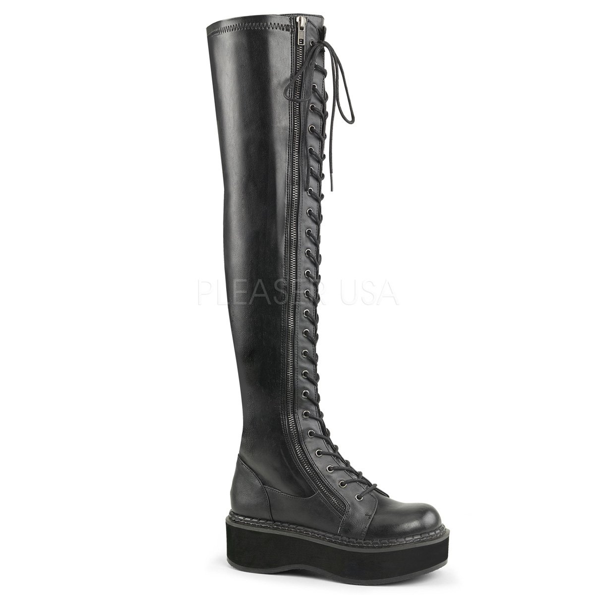 DEMONIA by PLEASER EMILY-375 プリーザー レディース ストレッチ 編み上げ サイハイ ブーツ｜HOT GIRL 17,907円