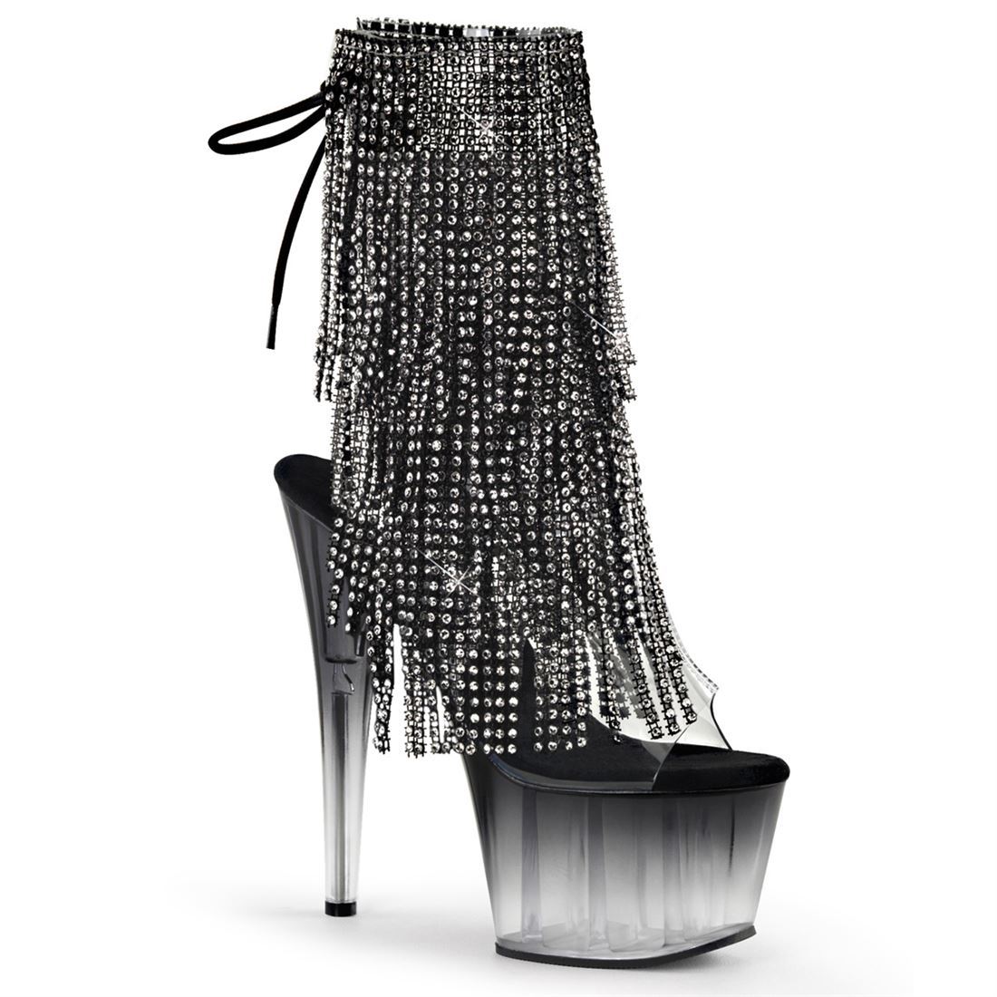 PLEASER　ADORE-1017RSFT　レディース プラットフォーム オープントゥ＆ヒール ラインストーン フリンジ クリアアンクルブーツ 15,123円