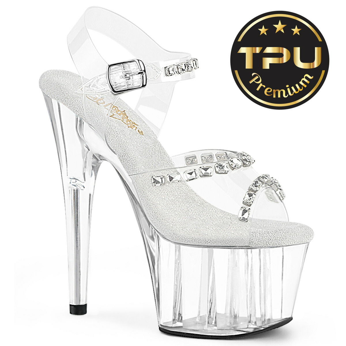 PLEASER　ADORE-708PREM-STN プリーザー　レディース プラットフォーム ガラス クリスタル ラインストーン クリア ソフトTPU アンクルストラップ サンダル