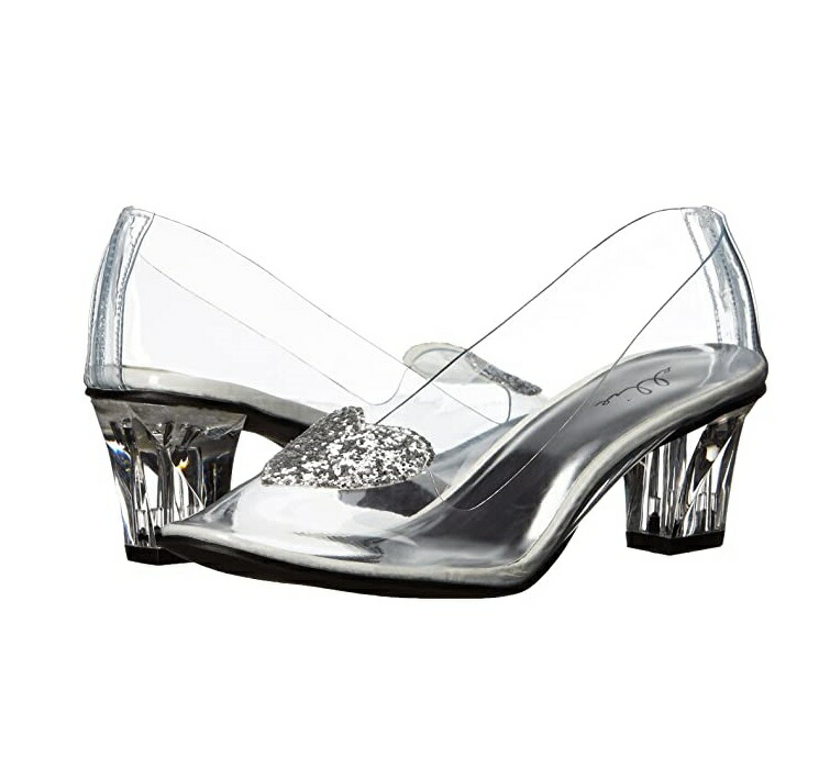 1031 by Ellie Shoes　212-ARIEL Clear Slipper with Silver Glitter Heart レディース グリッターハート クリアパンプス ハロウィンコスプレ プリンセス シンデレラ ガラスの靴画像