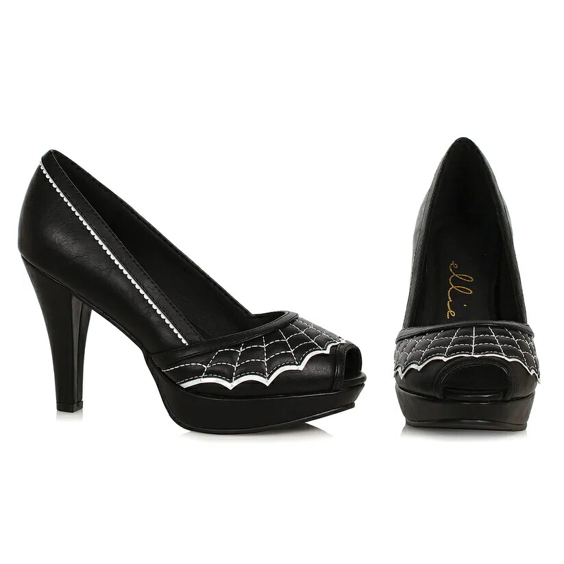 Ellie Shoes　414-WIDOW Women's Shoe with Web レディース スパイダーウェブ オープントゥ パンプス ハロウィンコスプレ｜HOT GIRL
