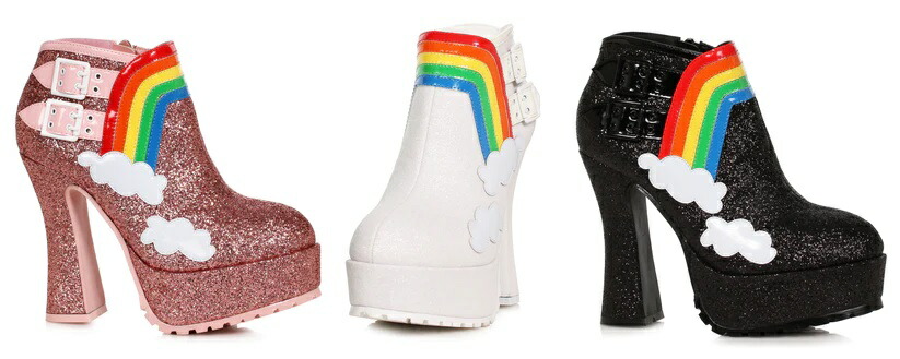 Ellie Shoes 557-CHERUB Chunky Heel Women's Bootie レディース チャンキーヒール レインボー＆クラウド グリッターブーティ ハロウィンコスプレ