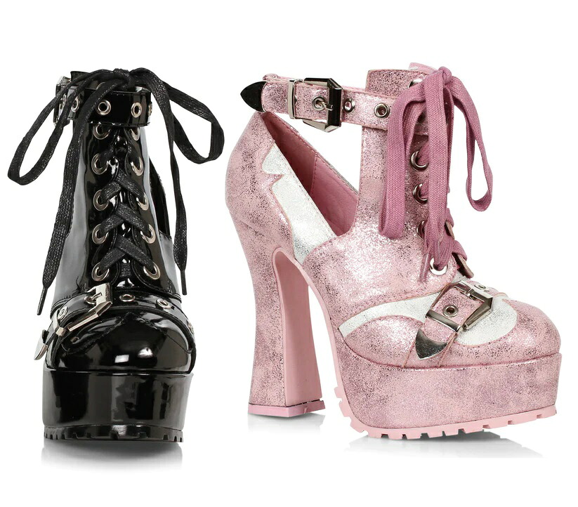 Ellie Shoes  557-THEDA Chunky Heel with Buckles レディース  チャンキーヒール バックル ブーティ/パンプス ゴスロリ