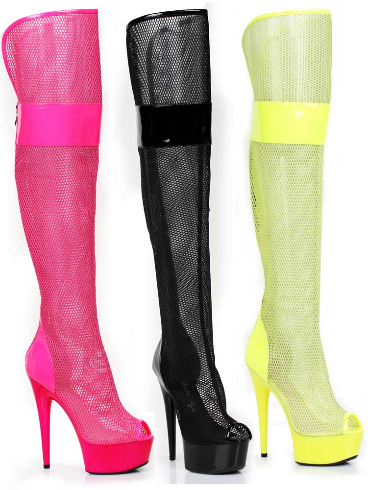 Ellie Shoes 609-IVY Peep Toe Thigh High Mesh Boot レディース  オープントゥ 犀ご機嫌 メッシュ ブーツ ハロウィンコスプレ レディース靴-靴
