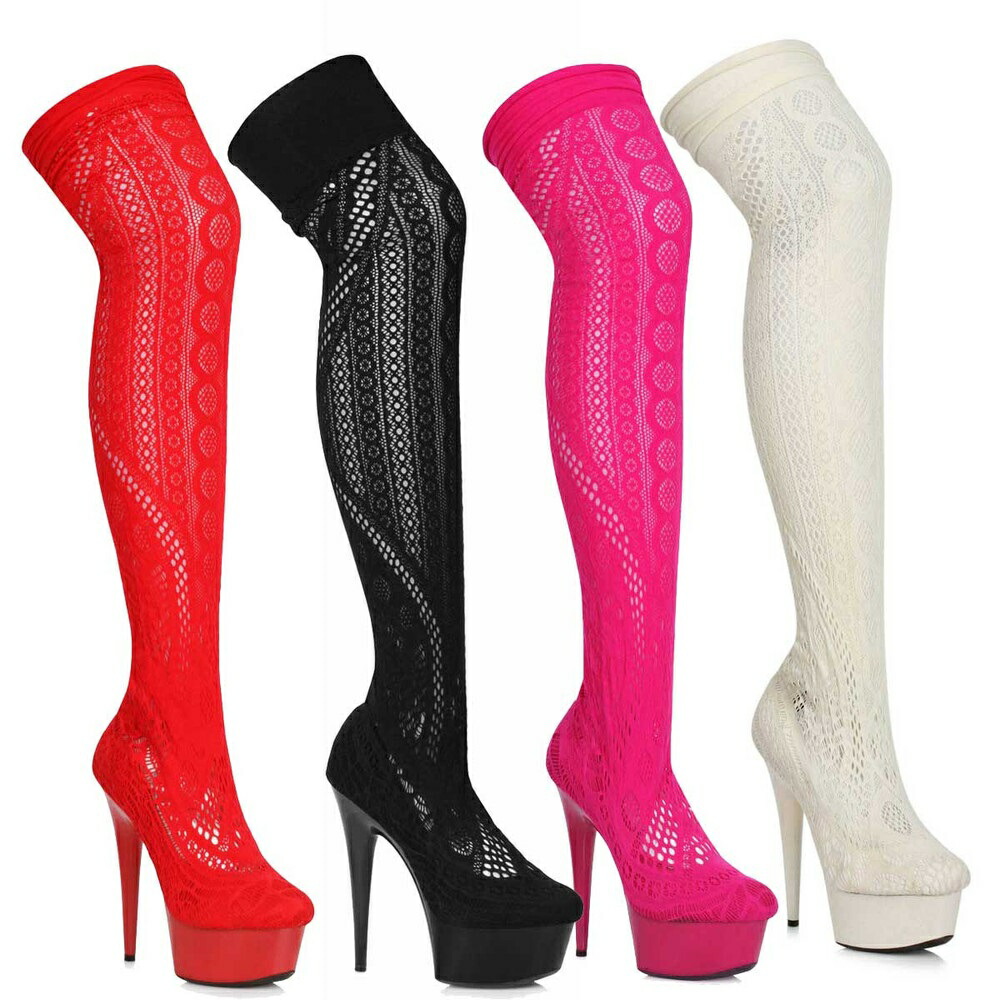 Ellie Shoes 609-MEI Pointed Stiletto Heel Stocking Thigh High Boot レディース スティレットヒール ストッキング サイハイ ブーツ