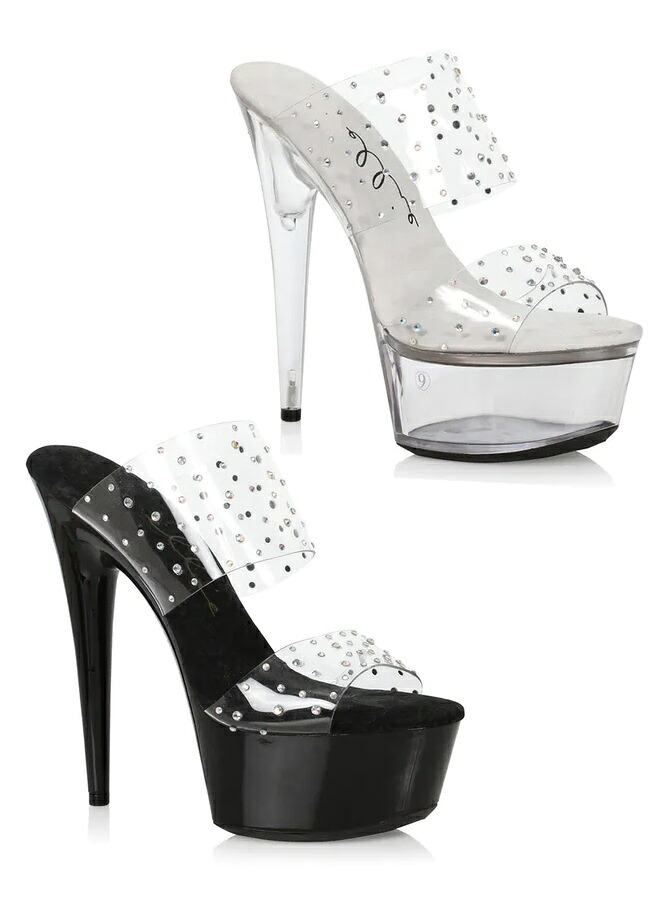 Ellie Shoes 609-MISTY Stiletto Rhinestones Mule レディース スティレットヒール プラットフォーム ラインストーン ダブルバンド クリアミュール｜HOT GIRL