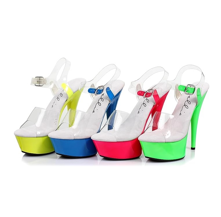 Ellie Shoes 609-ROXY Neon Stiletto Sandal レディース ネオンプラットフォーム スティレットヒール オープントゥ アンクルストラップ クリア サンダル