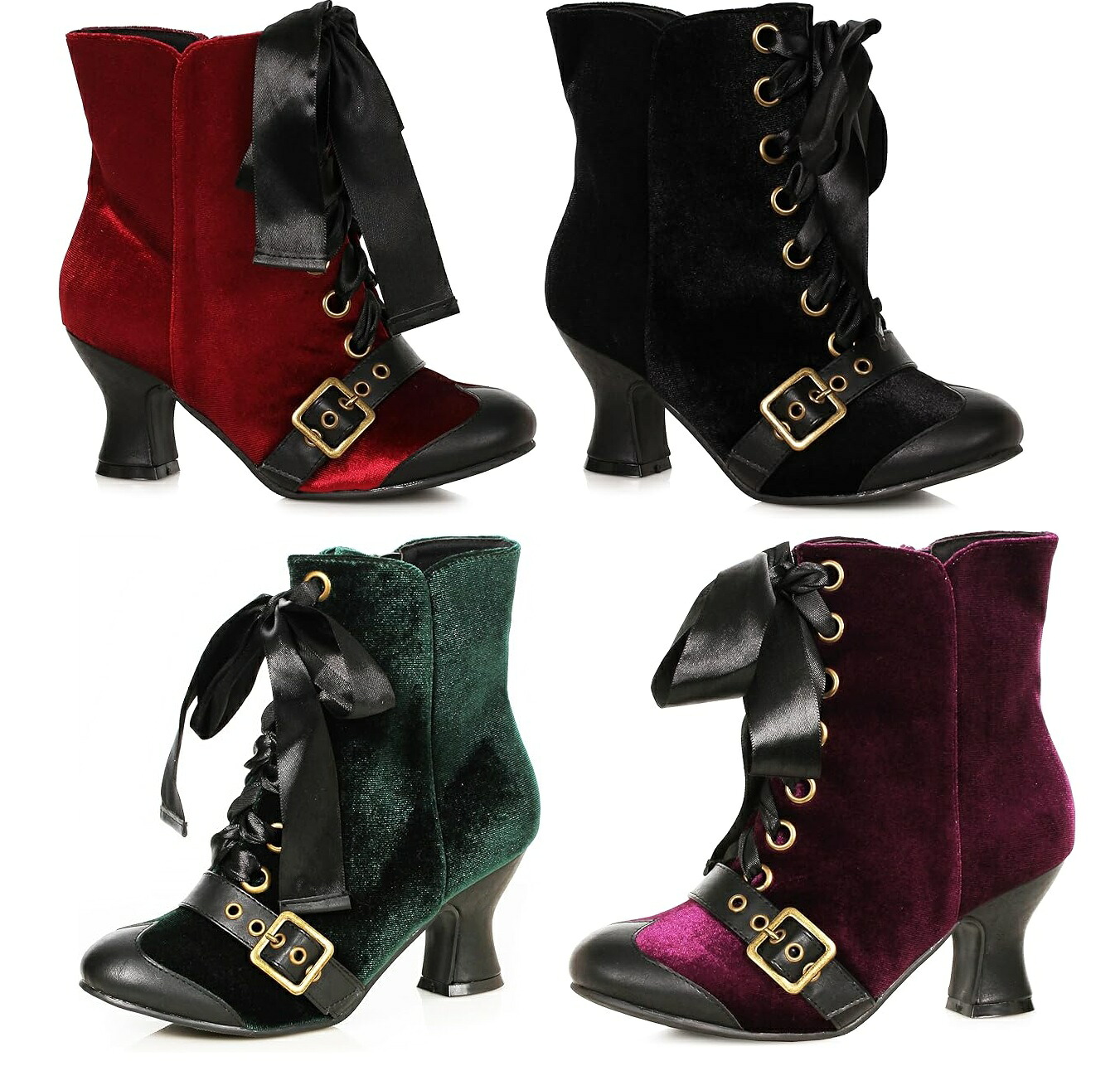 Ellie Shoes 253-CHARMED Velvet Witch Shoe with Buckles and Bow レディース ベルベット アンクル ブーツ ハロウィンコスプレ ウィッチ|HOT GIRL