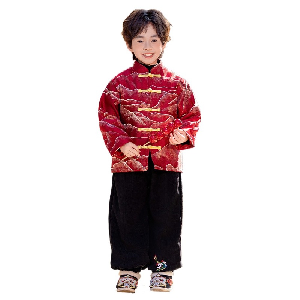 中国の正月の子供の秋冬の唐着に綿毛を加えた厚手の漢服