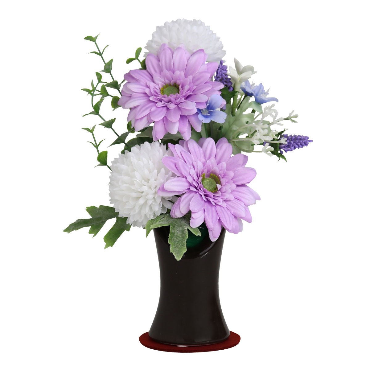仏花 造花 ミニ 紫 花器 花瓶付 アレンジ お供 専用保護マット付 送料無料