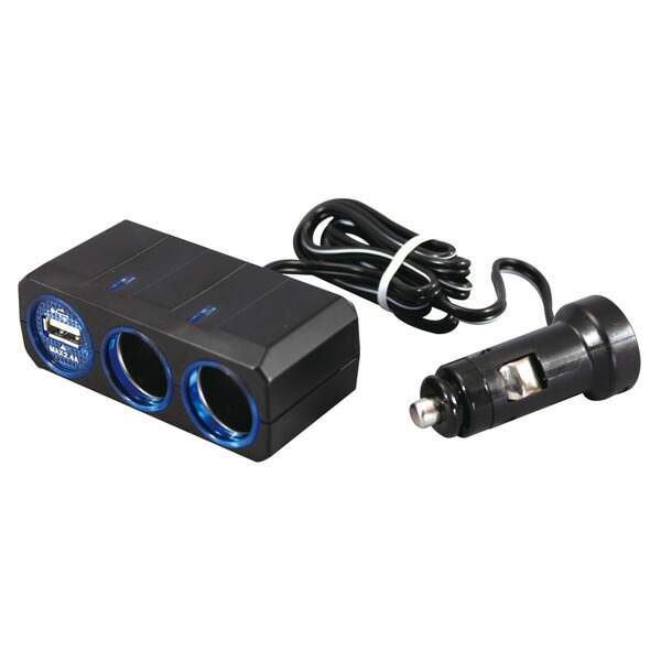 楽天市場 ヤック 2連シガーソケット アクセサリーソケット シガーライター Usb 2 4a 充電 Dc12v用 リングライトソケット Pz 707 カー用品通販のホットロードパーツ