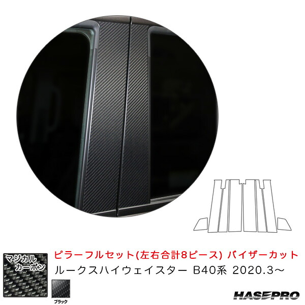 ブラック ルークスハイウェイスター B40系 2020.3～ マジカルカーボン ピラーフルセット バイザーカットタイプ CPN-VF64 ハセプロ