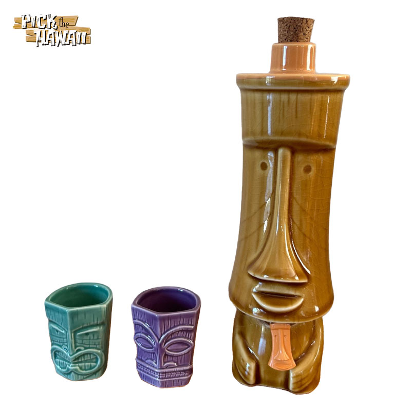 2006年製 ハワイ直輸入 おちょこ とっくり SHAG TIKI 酒器セット ベージュ 陶器製 デキャンタ＆ショット PickTheHawaii ARS-013-320BE