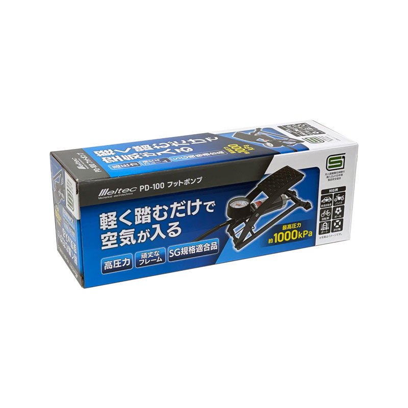 フットポンプ 空気入れ 自転車 自動車 バイク ボール等に 約1000kPa SG規格適合品 重さ約1kg 大自工業 meltec PD-100  【はこぽす対応商品】