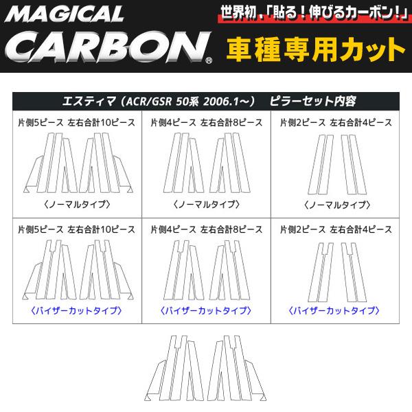 ハセプロ/HASEPRO マジカルカーボン ピラー スタンダードセット バイザーカット トヨタ エスティマ ACR/GSR50系 カーボンシート ブラック CPT-V24