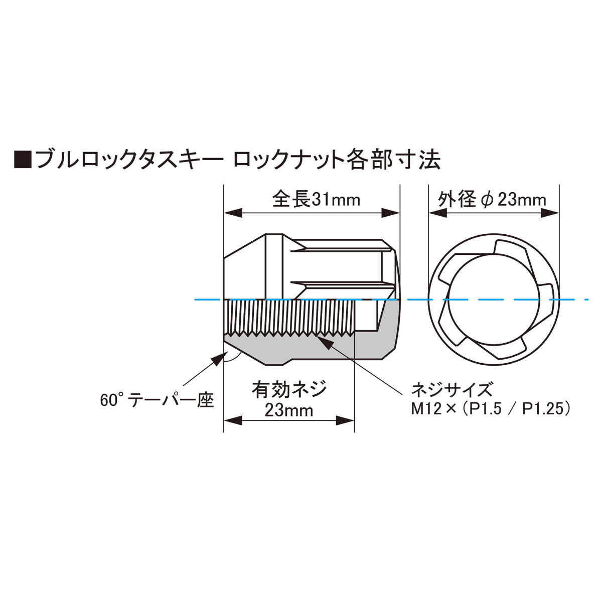 KYO-EI 協永産業 1個 60°テーパー M12×P1.5 TL01B タスキー ブラック ブルロック ロックナット 全長31mm 満点の  ブルロック