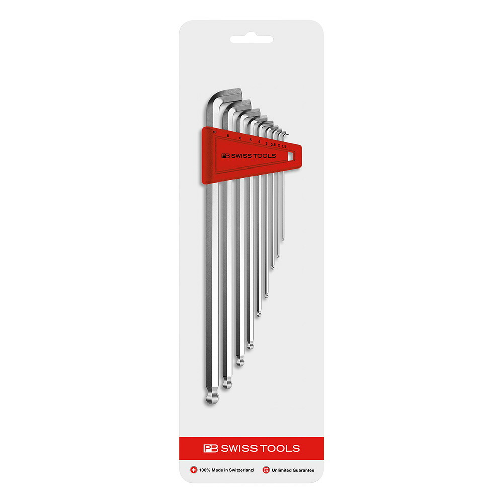 PB SWISS TOOLS(ピービースイスツールズ) ショートヘッドボール付六角棒レンチセット (パック入り) 2212LH-10CN