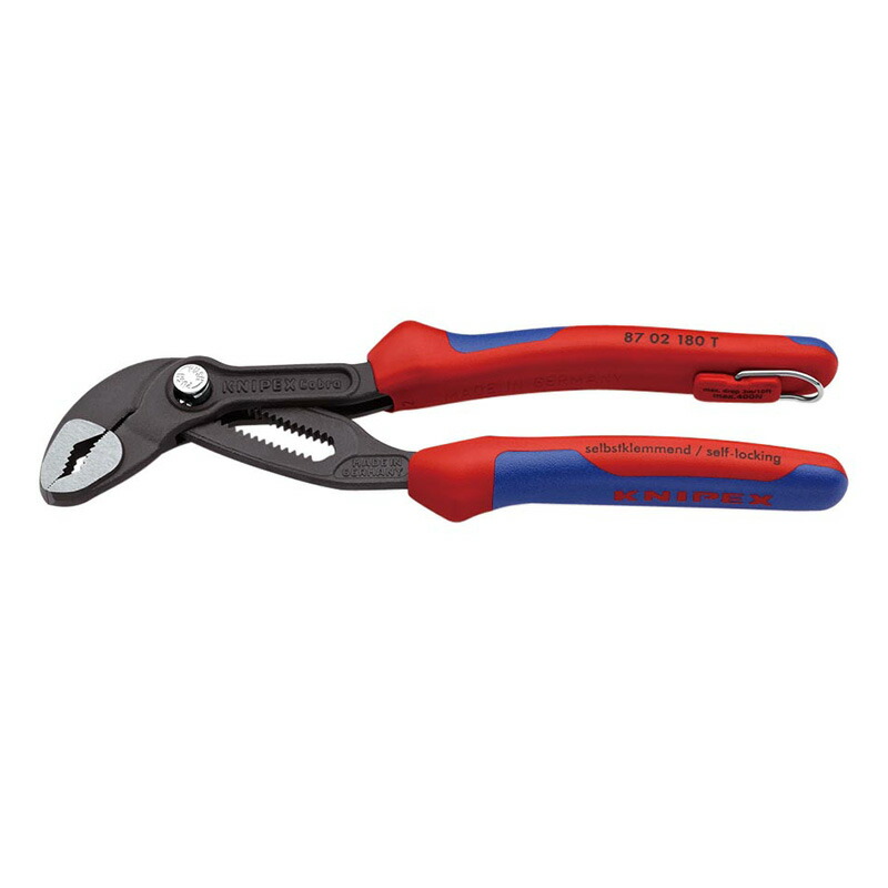 KNIPEX クニペックス コブラ ウォーターポンププライヤー 留め輪付 8702-180TBK 割引も実施中