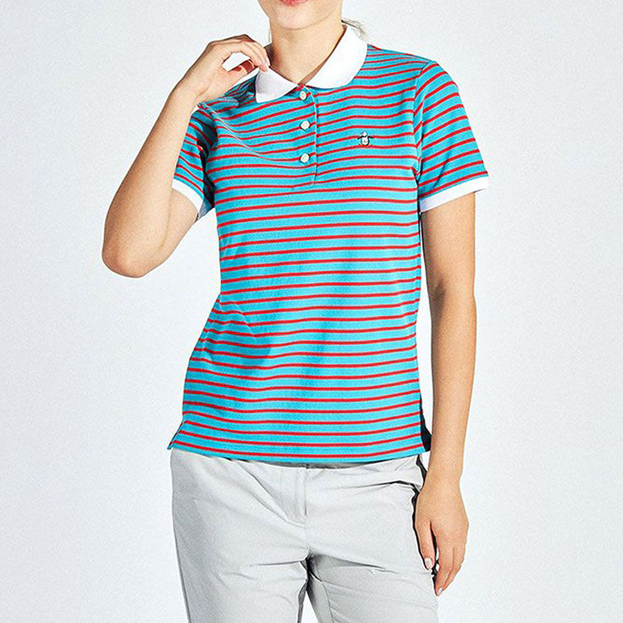 MUNSING WEAR マンシングウェア 半袖ポロシャツ チェック柄 ブルー系 M