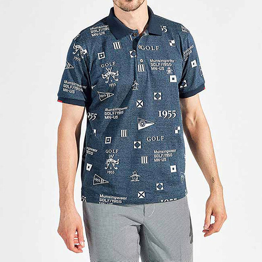15%OFF セール マンシングウェア munsingwear メンズ ポロシャツ ゴルフウエア 半袖 吸汗速乾 フラッグモチーフ ジャガード おしゃれ 高機能 MG5SHS21M