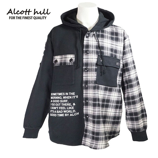60%OFF セール Alcott hill アルコットヒル ブランド　メンズ パーカー 秋冬 おしゃれ ブラック チェック